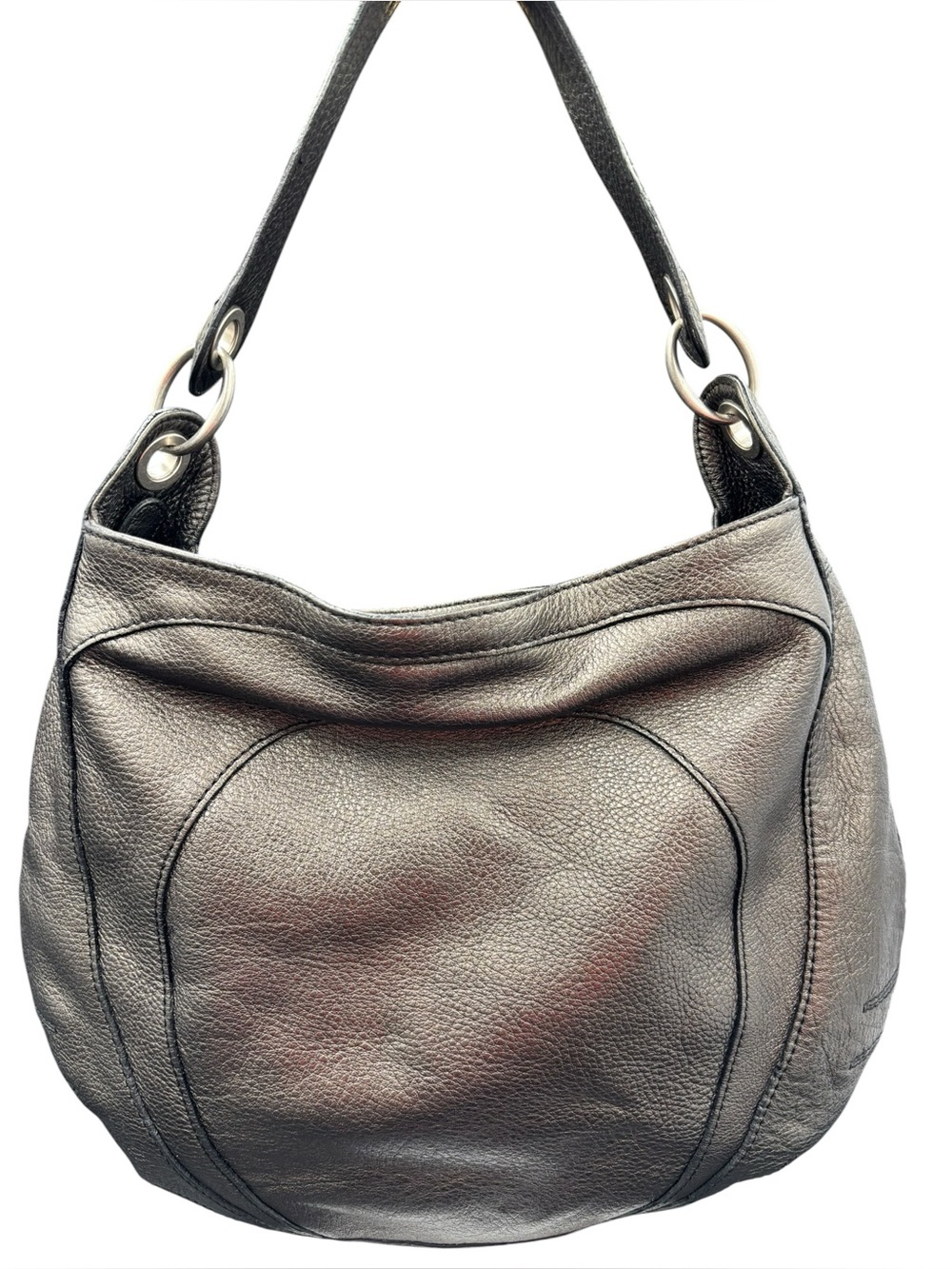 Banana Republic Bronze Metallic Pebbled Leather Hobo Shoulder Bag